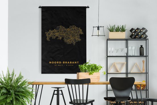 Tapisserie - Tapisserie - Brabant du Nord - Carte routière - Or - Zwart - 120x180 cm - Tapisserie