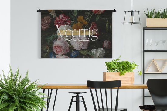 Tapisserie - Toile Murale - Mariage - Proverbes - Quarante Ans Mariés - Anniversaire - Citations - 120x80 cm - Tapisserie