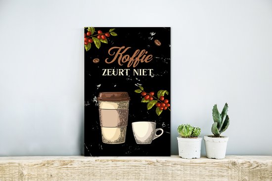 Wanddecoratie Metaal - Aluminium Schilderij Industrieel - Koffie - Bessen - Spreuk - 20x30 cm - Dibond - Foto op aluminium - Industriële muurdecoratie - Voor de woonkamer/slaapkamer - Cadeau voor vrouw - Cadeau voor man