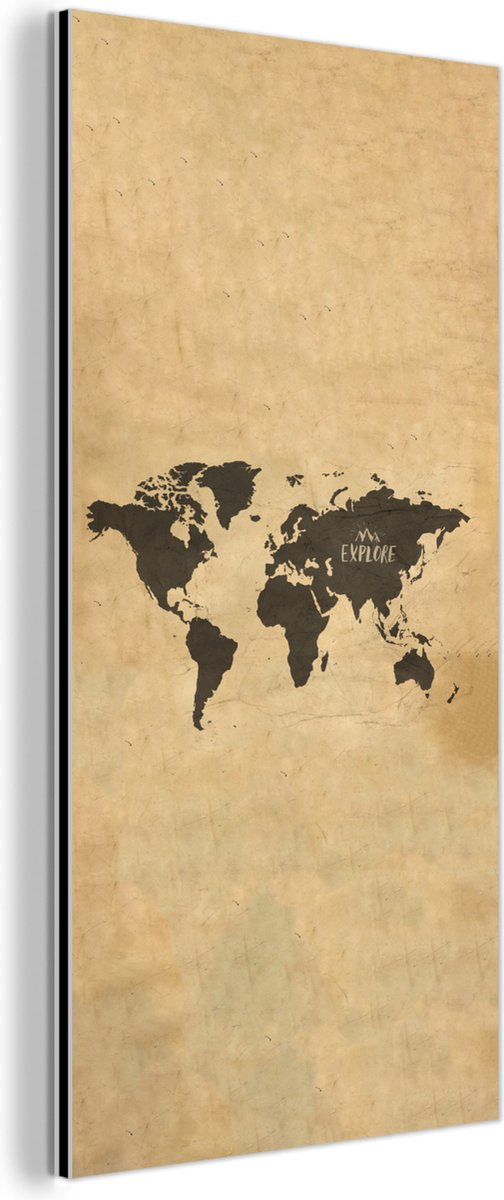 Afbeelding van product MuchoWow  Wanddecoratie Metaal - Aluminium Schilderij - Wereldkaart - Vintage - Explore - 20x40 cm