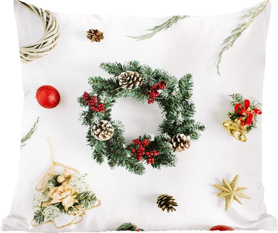 Sierkussens - Kussentjes Woonkamer - 60x60 cm - Winter - Kerst - Krans - Kerstversiering - Kerstdecoratie voor binnen - Woonkamer