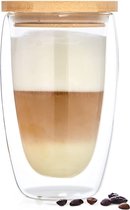 Koffie glas met deksel 400 ml handgemaakt borosilicaatglas bamboe