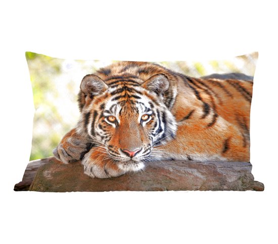 Sierkussens - Kussen - Jonge tijger op een boomstam - 60x40 cm - Kussen van katoen