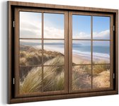 Wanddecoratie Metaal - Aluminium Schilderij Industrieel - Doorkijk - Strand - Hout - 30x20 cm - Dibond - Foto op aluminium - Industriële muurdecoratie - Voor de woonkamer/slaapkamer