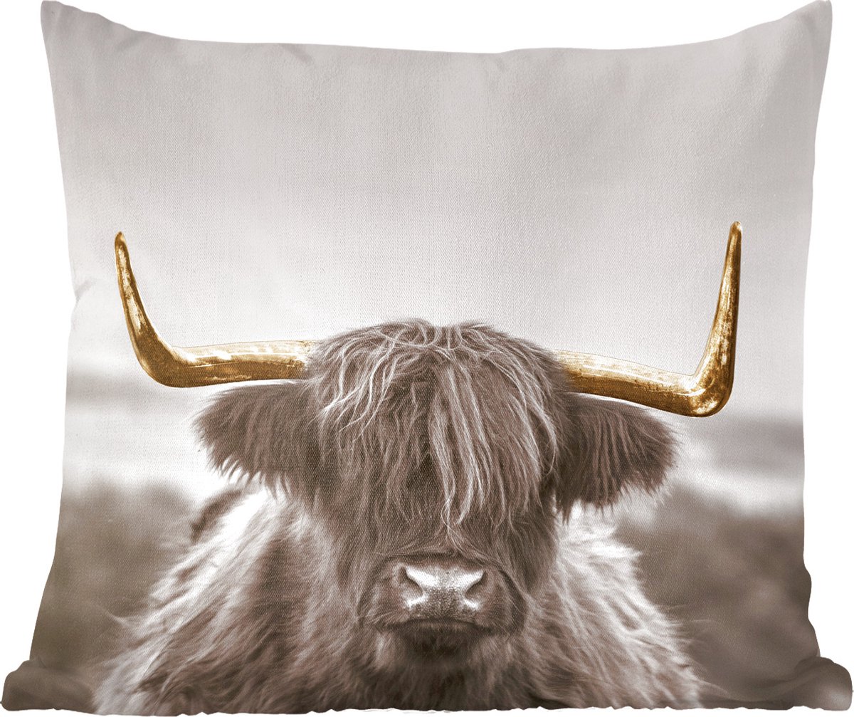 Sierkussens - Kussentjes Woonkamer - 45x45 cm - Schotse hooglander - Goud - Hoorn