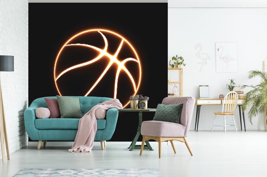 Papier peint photo peint vinyle - Une illustration d'un ballon de basket lumineux largeur 280 cm x hauteur 280 cm - Tirage photo sur papier peint (disponible en 7 tailles)