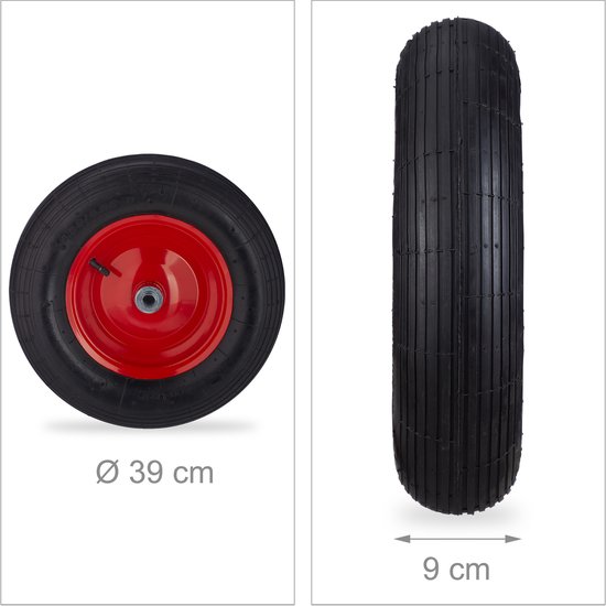 Relaxdays kruiwagenwiel - 4.80/4.00-8 - luchtband - stalen velg - tot 120 kg - zwart/rood van Relaxdays — afbeelding 4