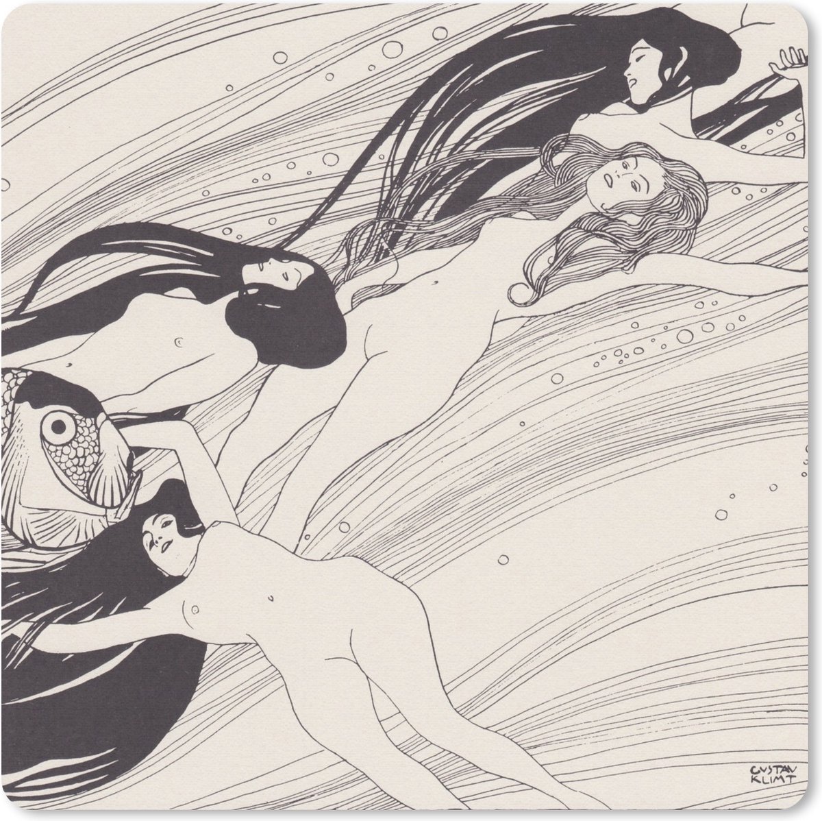 Muismat 20x20 cm - Mousepad Vissenbloed - schilderij van Gustav Klimt - Muismatten