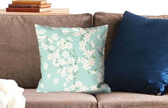 Sierkussen Illustration de conception de fleur pour l'intérieur - Une illustration de conception florale de fleur de cerisier - 45x45 cm - Coussin intérieur carré en coton