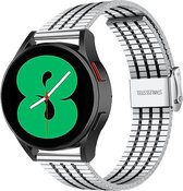 Strap-it Luxe RVS horlogeband - geschikt voor Samsung Galaxy Watch 6 / 6 Classic / Galaxy Watch 5 / 5 Pro / Galaxy Watch 4 / 4 Classic - metalen bandje geschikt voor Galaxy Watch 4-5-6 alle varianten - zilver/zwart