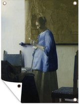 Tuin decoratie Brieflezende vrouw in het blauw - Johannes Vermeer - 30x40 cm - Tuindoek - Buitenposter