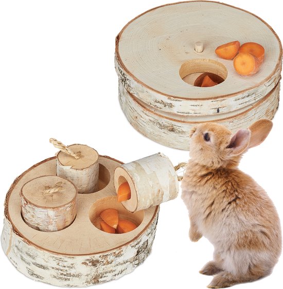 Relaxdays konijnen - intelligentiespel voor cavia's - knaagdieren speeltjes hout