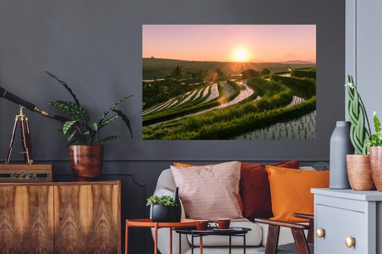 Stickers Stickers muraux - Rizières en Indonésie avec coucher de soleil - 120x80 cm - Film adhésif