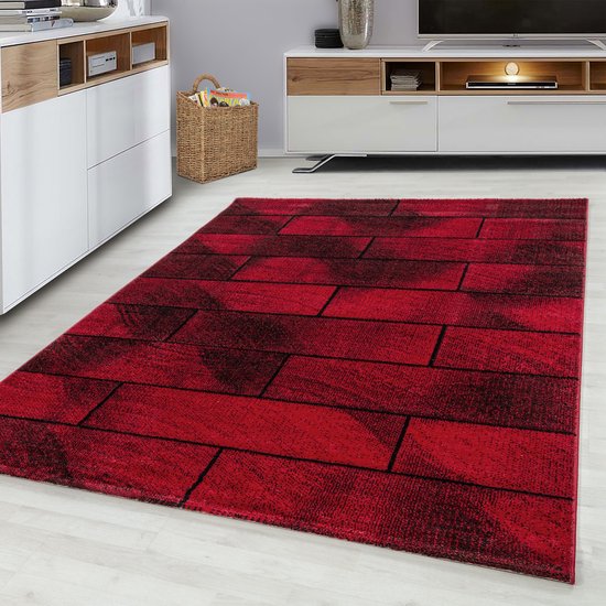 Rood Tapijt Laagpolig Vloerkleed - 200x290cm- Modern - Woonkamer - Salon - Slaapkamer - Eetkamer