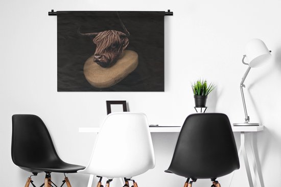 Tenture murale - Tissu mural - Scottish Highlander - Peinture - Vache - 90x67,5 cm - Tapisserie murale