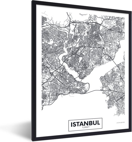 Fotolijst incl. Poster - Kaart - Istanbul - Turkije - Simpel - 60x80 cm - Posterlijst
