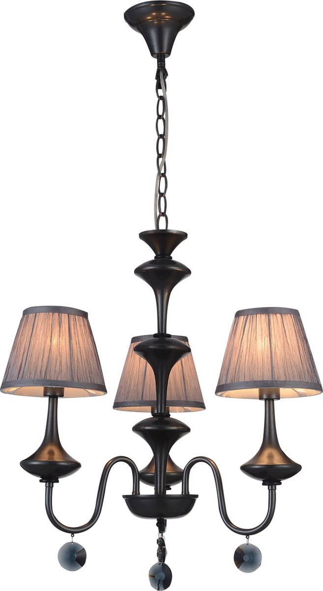 Hanglamp zwart grijs retro 3 lampenkapjes E14 504mm hoog