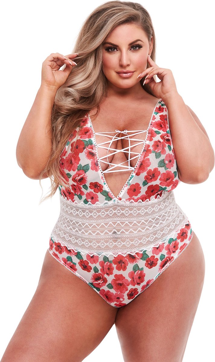 Goedkoopste Baci - White Floral & Lace Teddy Q
