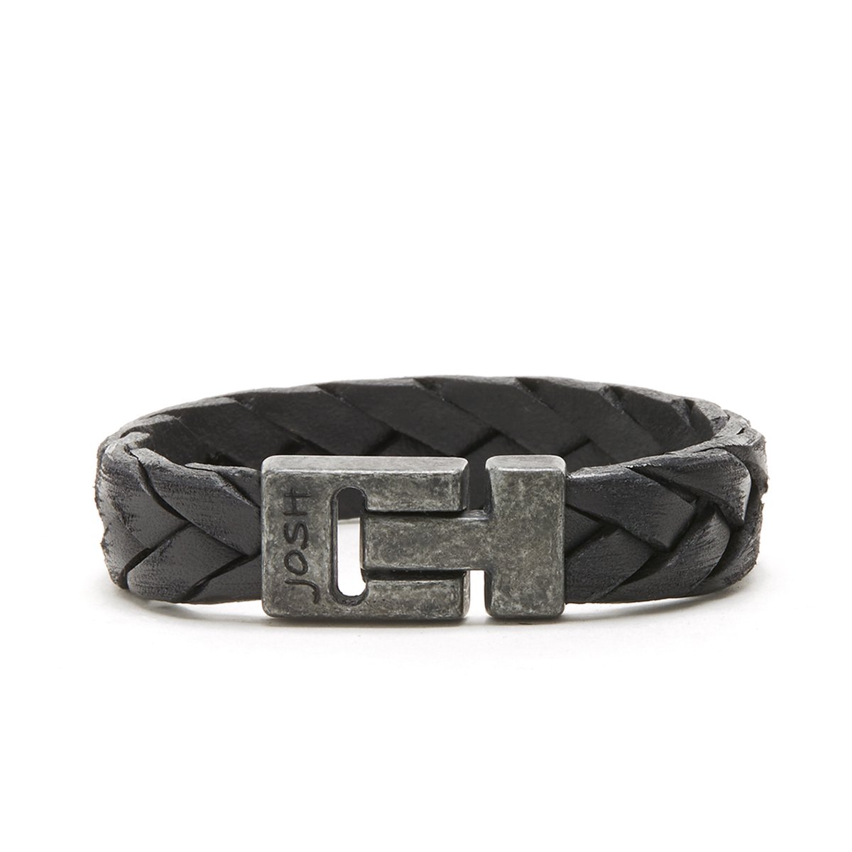 Josh Vintage Heren Armband Leer;Metaal - Zwart