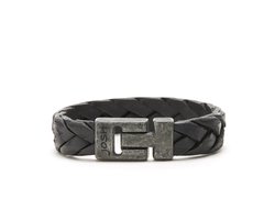 Josh Vintage Heren Armband Leer;Metaal - Zwart