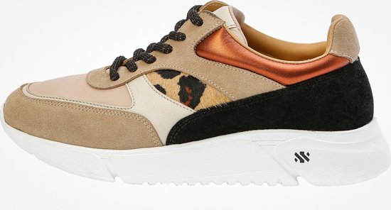 KUNOKA Ari Fierce Leopard - Sneakers Dames - Beige Wit Zwart Luipaardprint Oranje