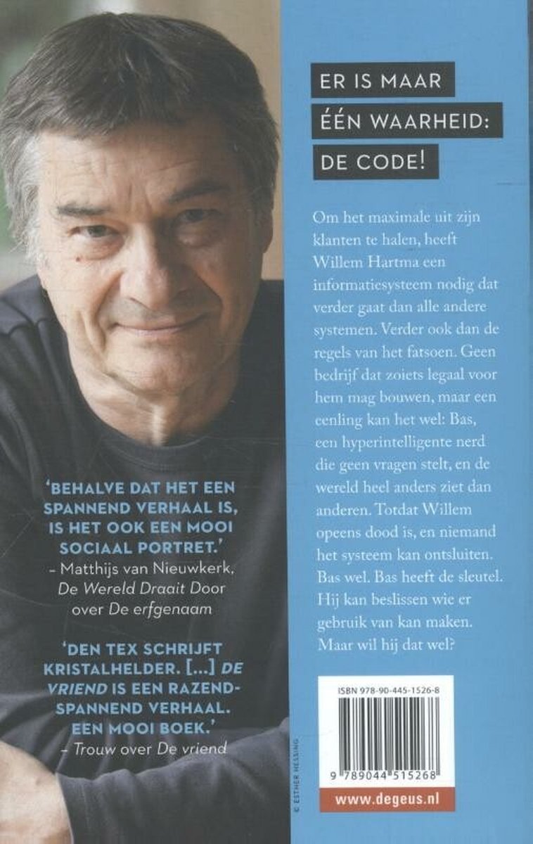 Boekomslag met portret van een man. Tekst: 'Er is maar één waarheid: De Code!'