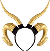 KIMU Hoorns Gewei Haarband Goud - Kunststof Diadeem Gouden Engel Godin Duivel - Schaap Ram Horoscoop Steenbok Buffel Antilope - Carnaval Halloween