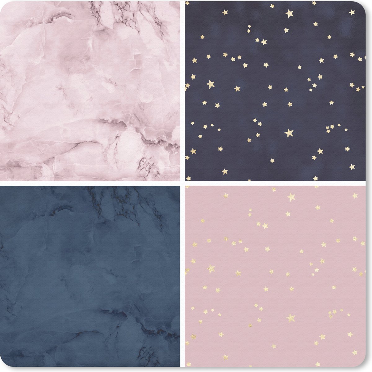 Muismat 30x30 cm - Mousepad Marmer - Sterren - Roze - Blauw - Muismatten
