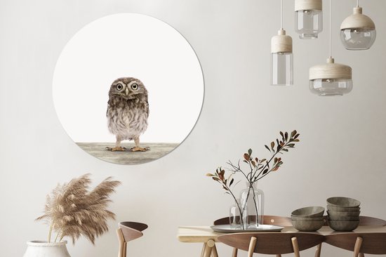 WallCircle - Stickers muraux - Cercle Papier Peint - Animaux - Wit - Hibou - 120x120 cm - Cercle Mural - Auto Adhésif - Sticker Papier Peint Rond XXL