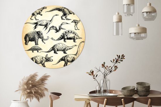 Illustration d'une collection de dinosaures Sticker papier peint cercle mural ⌀ 140 cm / cercle papier peint / cercle mural / cercle vivant - autocollant et découpe ronde