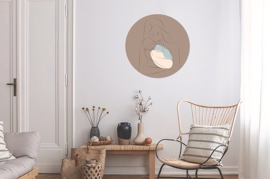 Cercle mural - Cercle mural - Maman - Nouveau-né - Line au trait - Aluminium - Dibond - 60x60 cm - Intérieur et Extérieur