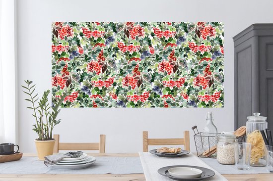 Stickers muraux - Noël - Aquarelle - Vert - Rouge - 120x60 cm - Feuille adhésive