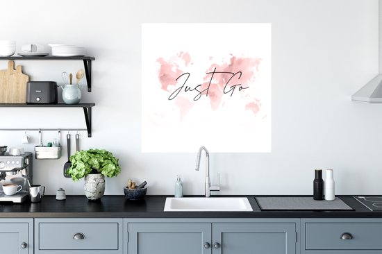 Muurstickers - Sticker Folie - Kaart - Waterverf - Roze - Quotes - 80x80 cm - Plakfolie - Muurstickers Kinderkamer - Zelfklevend Behang - Zelfklevend behangpapier - Stickerfolie