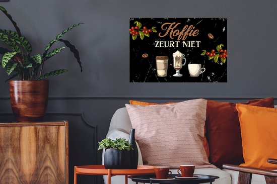 Stickers muraux - Film autocollant - Café - Tasse à café - Zwart - 60x40 cm - Film adhésif - Stickers muraux muraux Chambre d'enfant - Papier peint autocollant