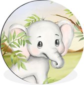 Cercle mural - Cercle mural - Éléphant - Jungle - Feuilles - Aluminium - ⌀ 30 cm - Intérieur et extérieur
