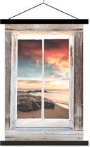 Porte-affiche avec affiche - Affiche scolaire - Vue à travers - Bois - Plage - 120x180 cm - Lattes noires