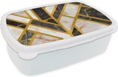 Broodtrommel Wit - Lunchbox - Brooddoos - Marmer - Goud - Patroon - 18x12x6 cm - Volwassenen