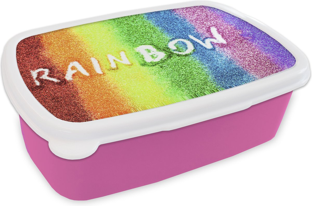 Broodtrommel Roze - Lunchbox - Brooddoos - Regenboog - 18x12x6 cm - Kinderen - Meisje