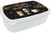 Broodtrommel Wit - Lunchbox - Brooddoos - Koffie - Koffiemok - Zwart - 18x12x6 cm - Volwassenen
