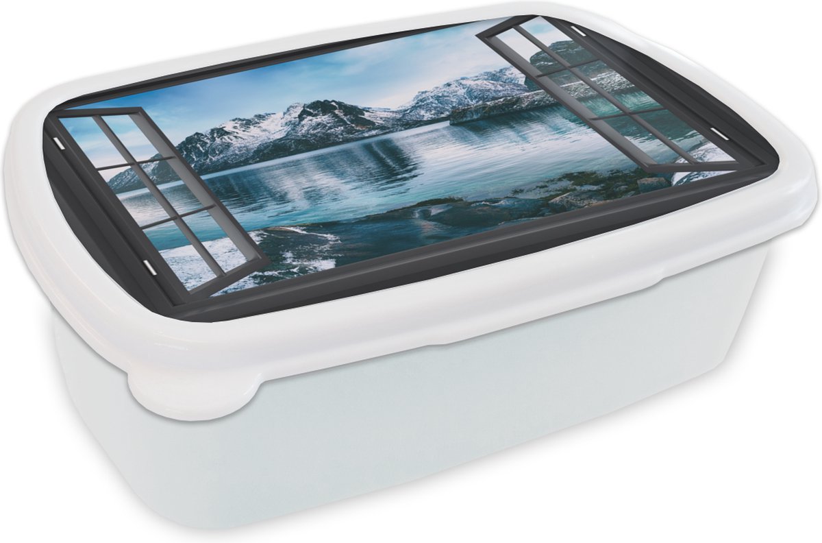 Broodtrommel Wit - Lunchbox - Brooddoos - Doorkijk - Berg - Water - 18x12x6 cm - Volwassenen