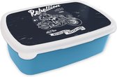 Broodtrommel Blauw - Lunchbox - Brooddoos - Motor - Motorkleding - Man - Vintage - 18x12x6 cm - Kinderen - Jongen