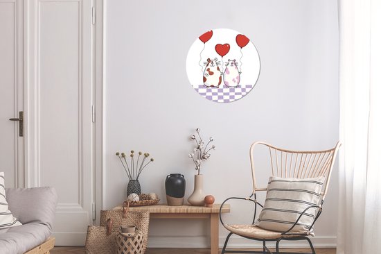 illustration deux cochons d'Inde avec des ballons coeur Assiette en plastique cercle mural circle 30 cm - impression photo sur cercle mural / cercle vivant (décoration murale)