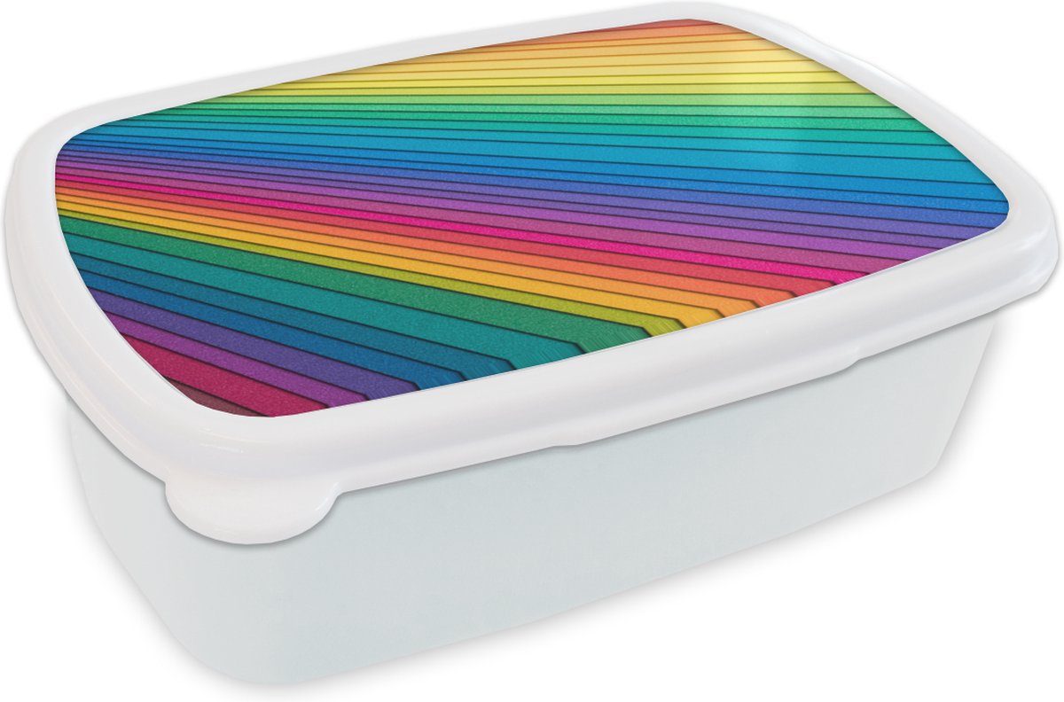 Broodtrommel Wit - Lunchbox - Brooddoos - Regenboog gekleurd papier - 18x12x6 cm - Volwassenen