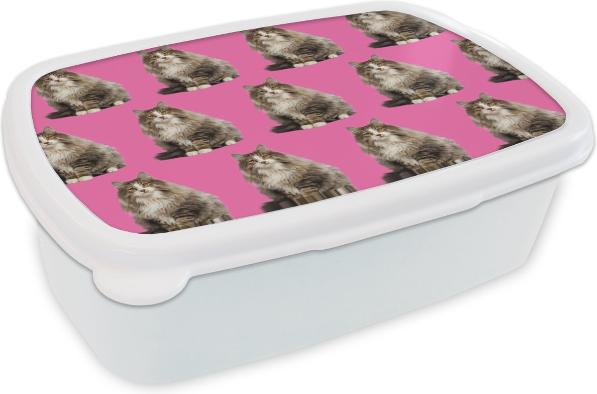 Broodtrommel Wit - Lunchbox - Brooddoos - Dier - Patronen - Roze - 18x12x6 cm - Volwassenen