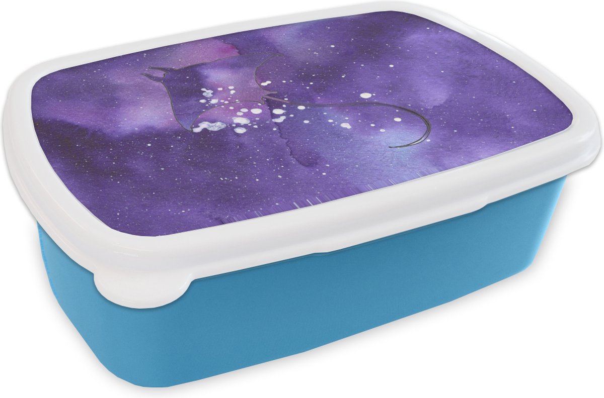 Broodtrommel Blauw - Lunchbox - Brooddoos - Manta - Ruimte - Paars - 18x12x6 cm - Kinderen - Jongen