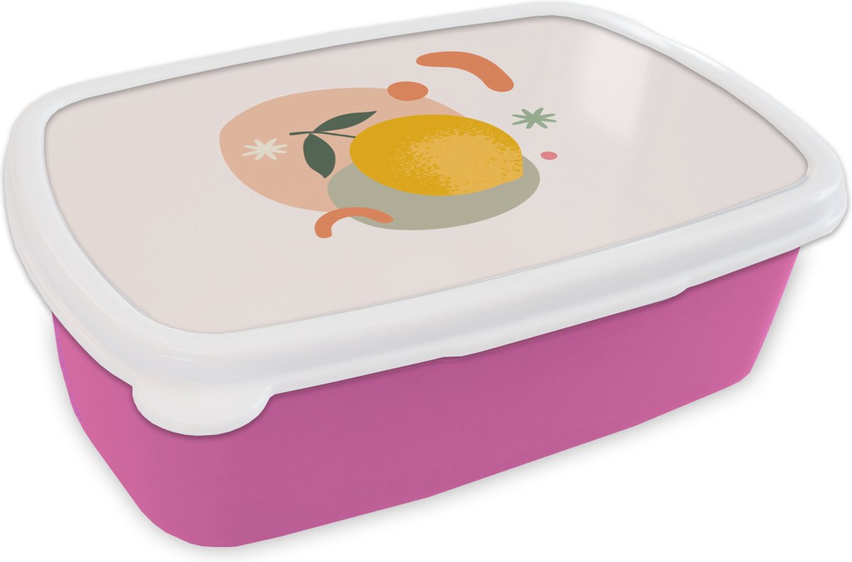 Broodtrommel Roze - Lunchbox - Brooddoos - Citroen - Fruit - Pastel - 18x12x6 cm - Kinderen - Meisje