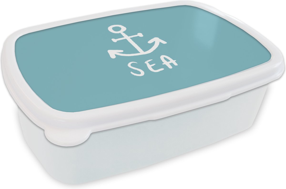 Broodtrommel Wit - Lunchbox - Brooddoos - Zomer - Zee - Blauw - 18x12x6 cm - Volwassenen