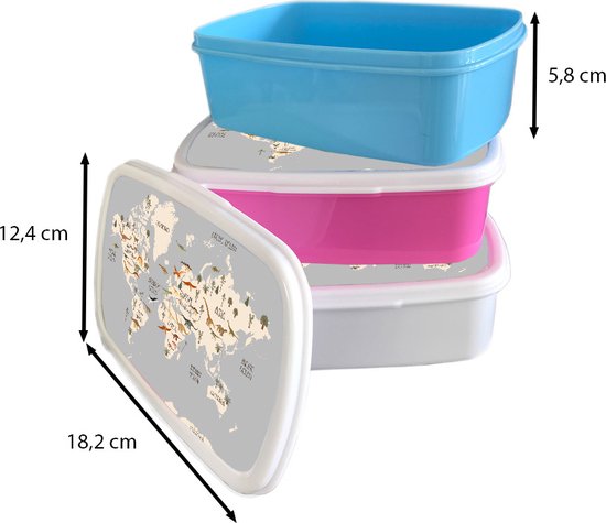 Lunch box Wit - Lunch box - Boîte à pain - Wereldkaart - Chambre d'enfant - Dinosaures - Garçons - Filles - Enfants - 18x12x6 cm - Adultes