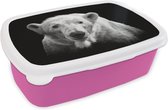 Broodtrommel Roze - Lunchbox - Brooddoos - IJsbeer - Dier - Zwart - Wit - 18x12x6 cm - Kinderen - Meisje