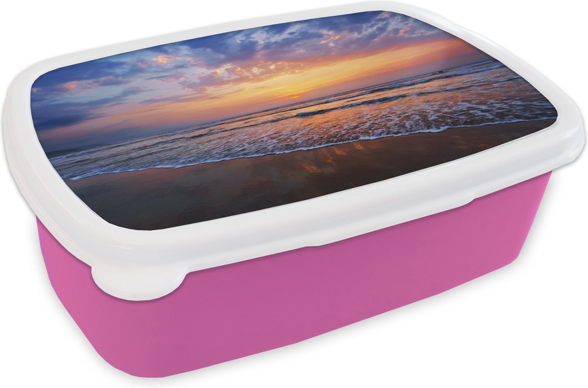 Broodtrommel Roze - Lunchbox - Brooddoos - Zee - Zon - Kleuren - 18x12x6 cm - Kinderen - Meisje